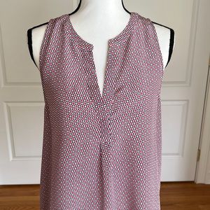 Joie silk print cutaway shoulder blouse. Delicate print in navy, white & red